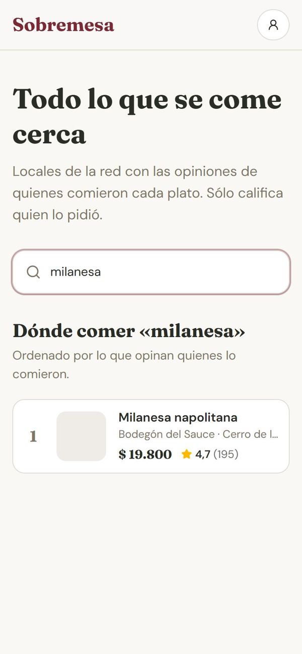 Búsqueda de milanesa en toda la red, desde el celular